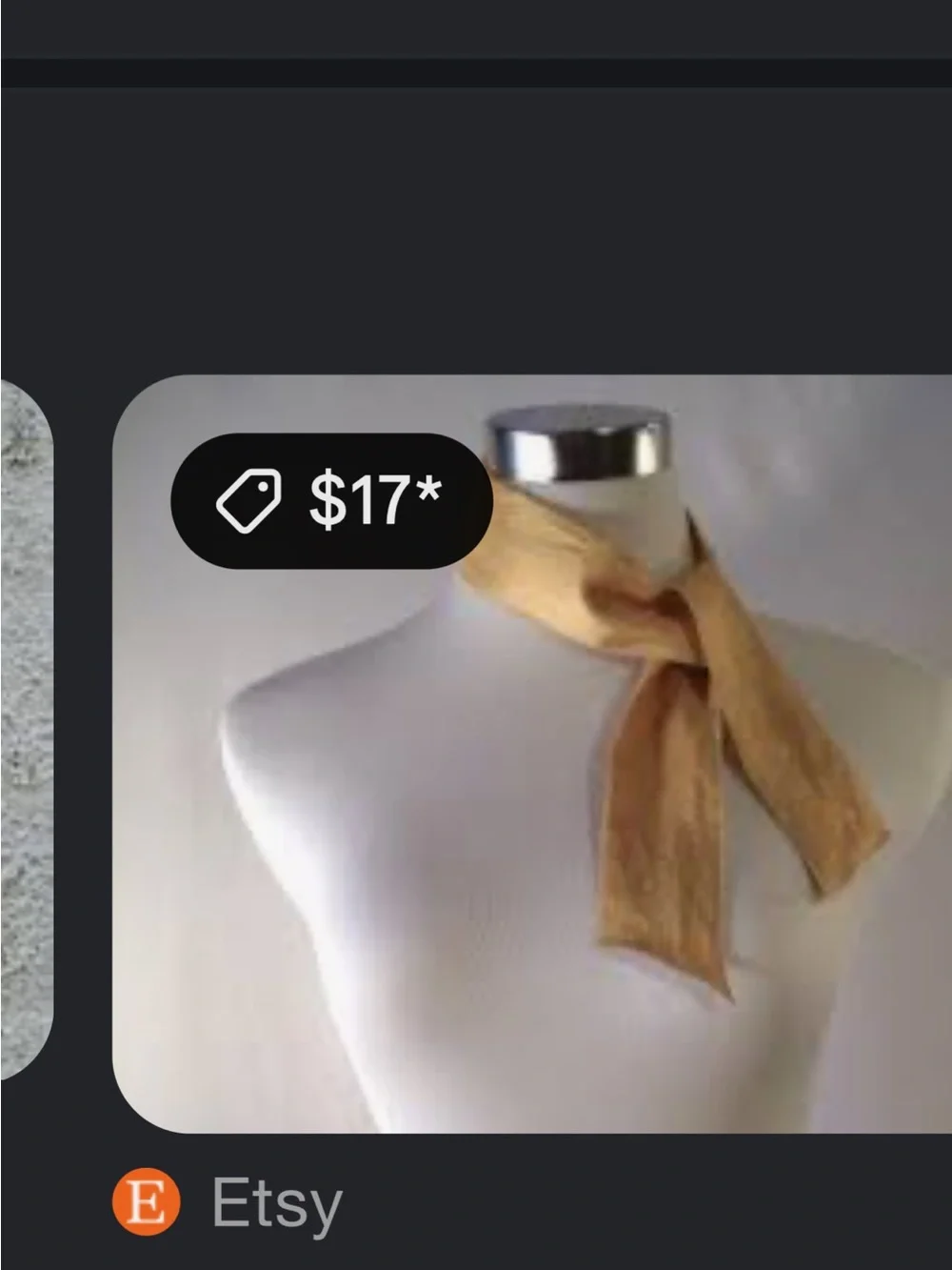 Vintage Gold-Beige-Tan Shiny Skinny tie or tie accessory like New